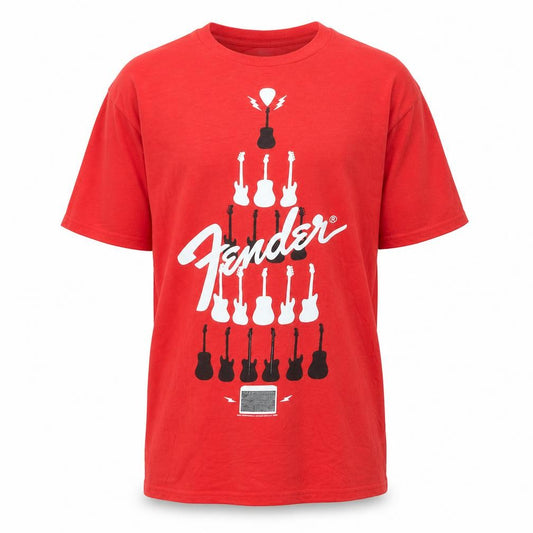 Front view of Fender Men's Red Graphic Music Band Cotton T-Shirt, size L