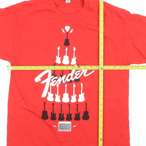 Fender Men's Red Graphic Music Band Cotton T-Shirt Size L