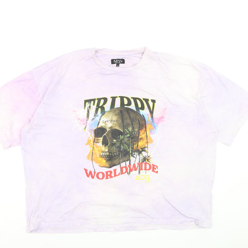 MAN Boohoo Men’s Multicoloured ‘Trippy Worldwide’ Graphic T-Shirt M Relaxed Fit