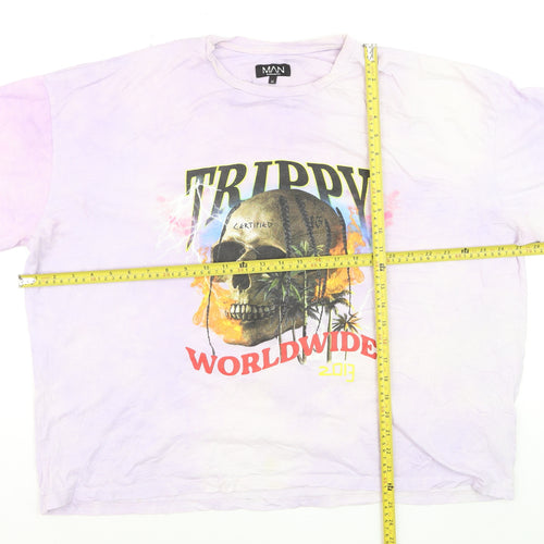 MAN Boohoo Men’s Multicoloured ‘Trippy Worldwide’ Graphic T-Shirt M Relaxed Fit