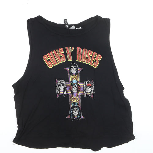 Bershka Womens Black Guns N' Roses Cropped Tank Top Size 12