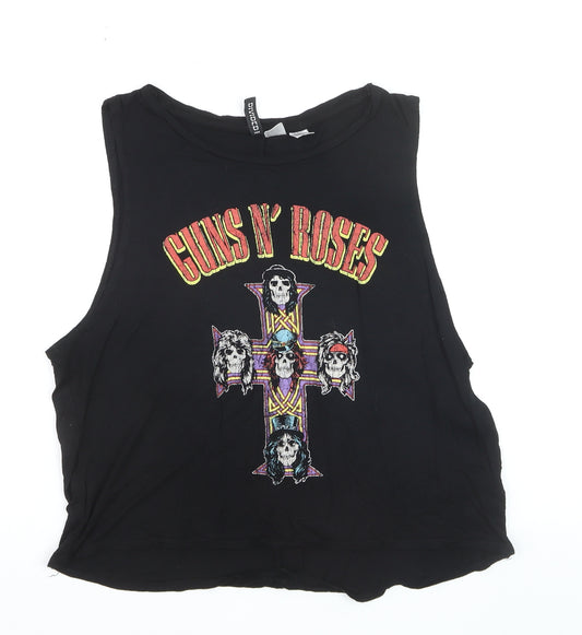 Bershka Womens Black Guns N' Roses Cropped Tank Top Size 12