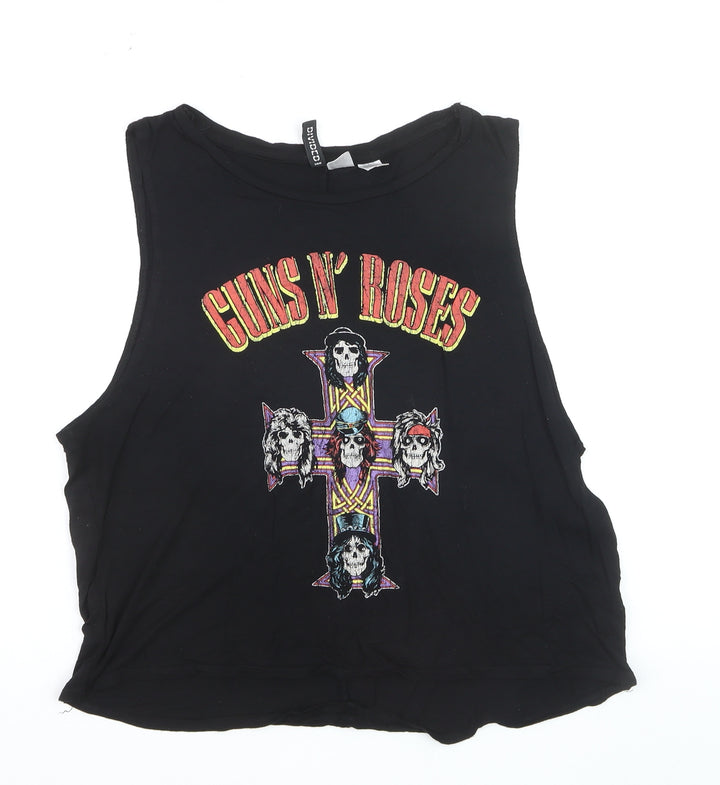 Bershka Womens Black Guns N' Roses Cropped Tank Top Size 12
