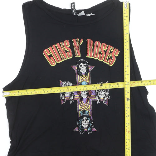 Bershka Womens Black Guns N' Roses Cropped Tank Top Size 12