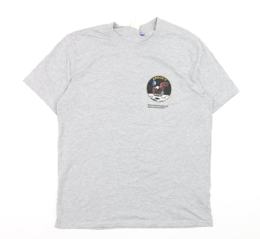 H&M Men’s Grey NASA Apollo 11 Graphic Crew Neck Cotton T-Shirt Size L