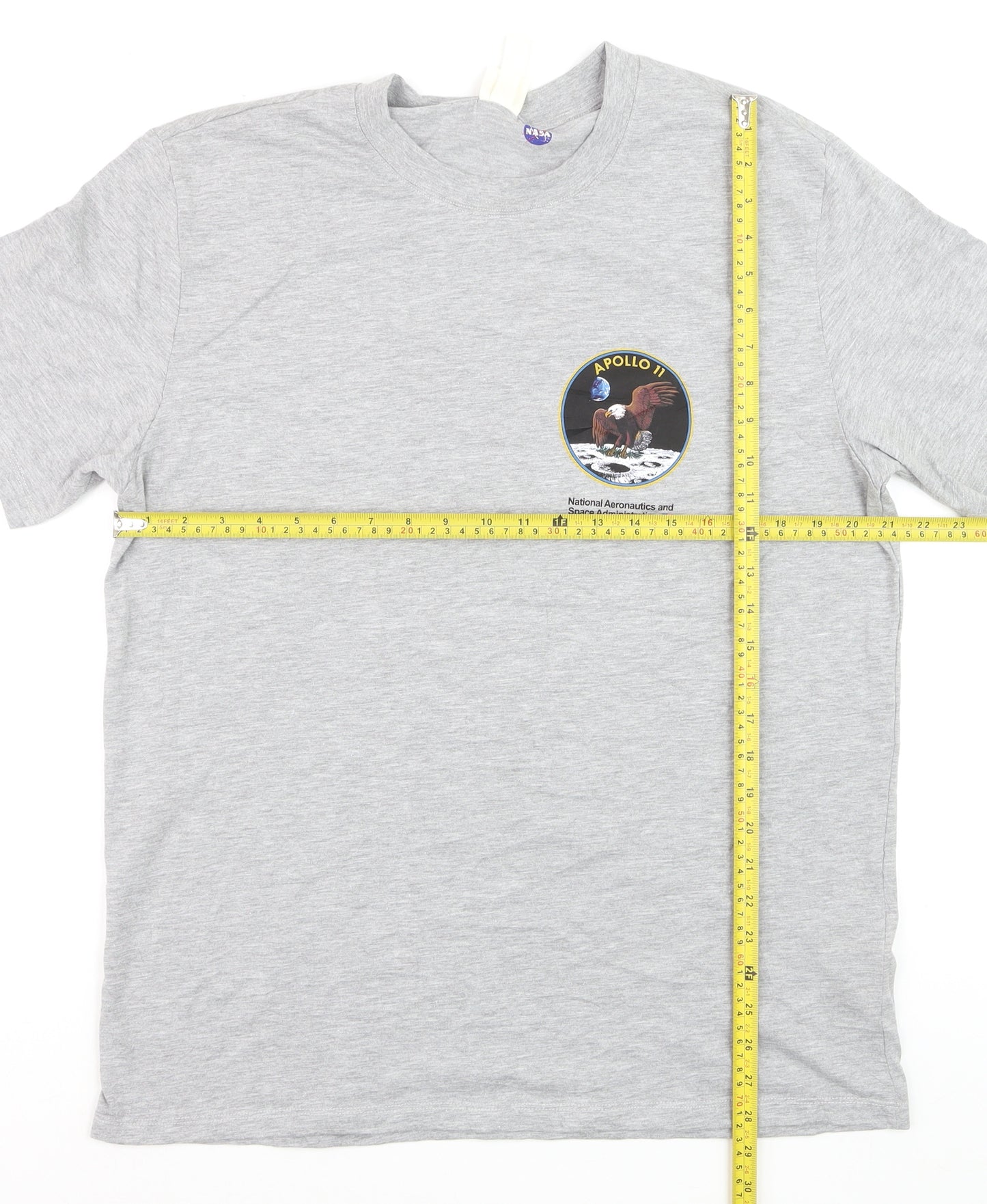 H&M Men’s Grey NASA Apollo 11 Graphic Crew Neck Cotton T-Shirt Size L