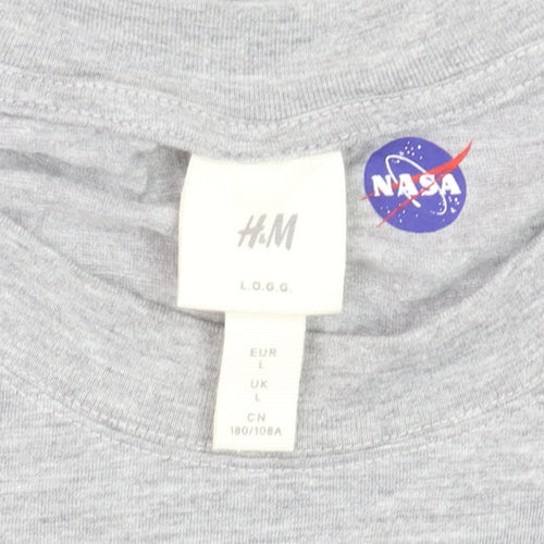 H&M Men’s Grey NASA Apollo 11 Graphic Crew Neck Cotton T-Shirt Size L