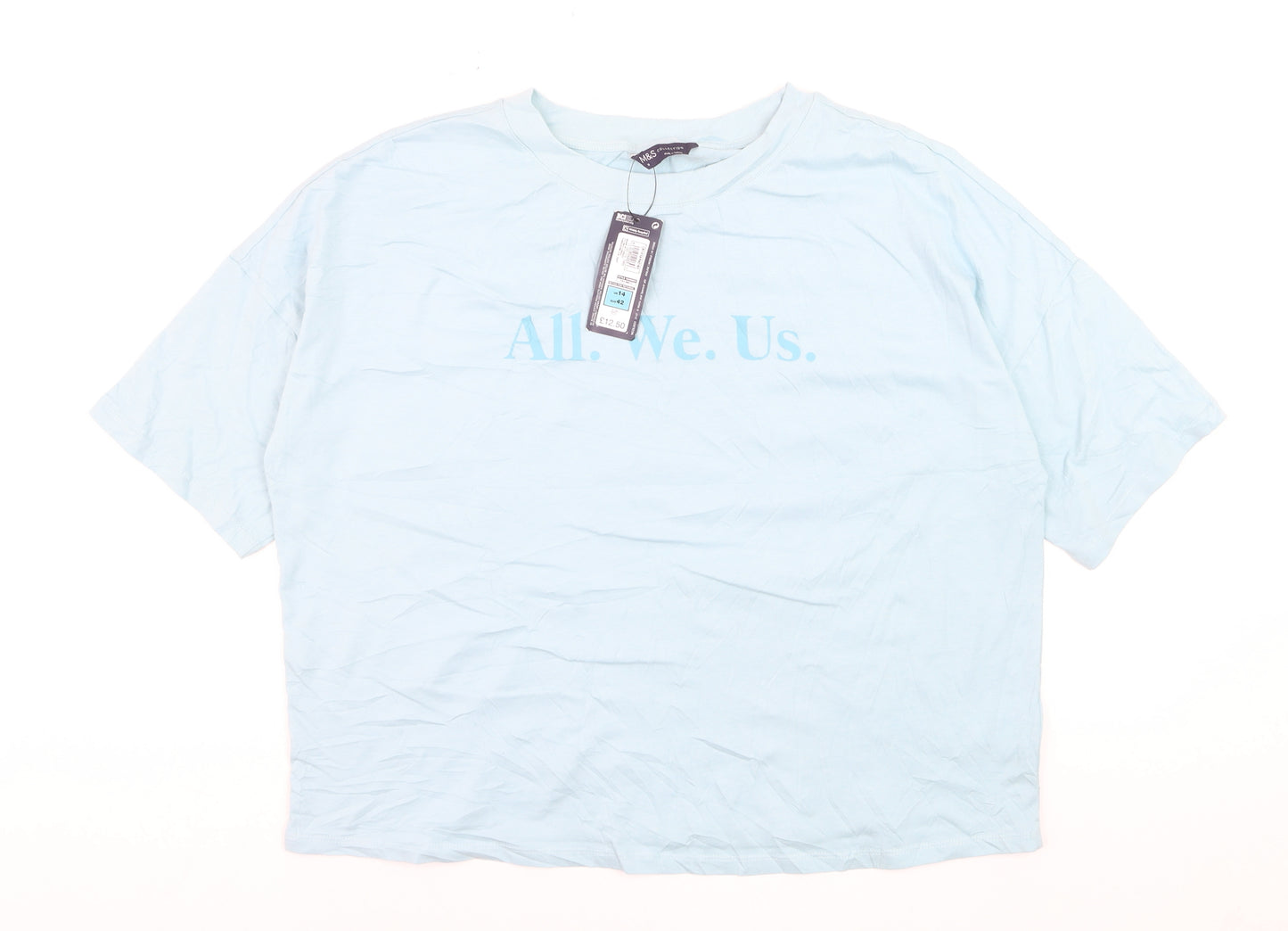 Marks and Spencer Women Blue Size 14 Basic Cotton T-Shirt
