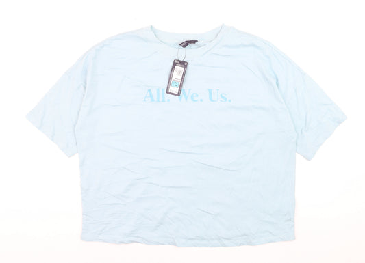 Marks and Spencer Women Blue Size 14 Basic Cotton T-Shirt
