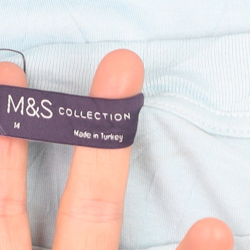 Marks and Spencer Women Blue Size 14 Basic Cotton T-Shirt