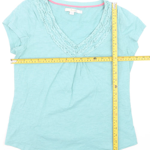 Boden Women's Blue V-Neck Ruffle Cotton T-Shirt Size 12