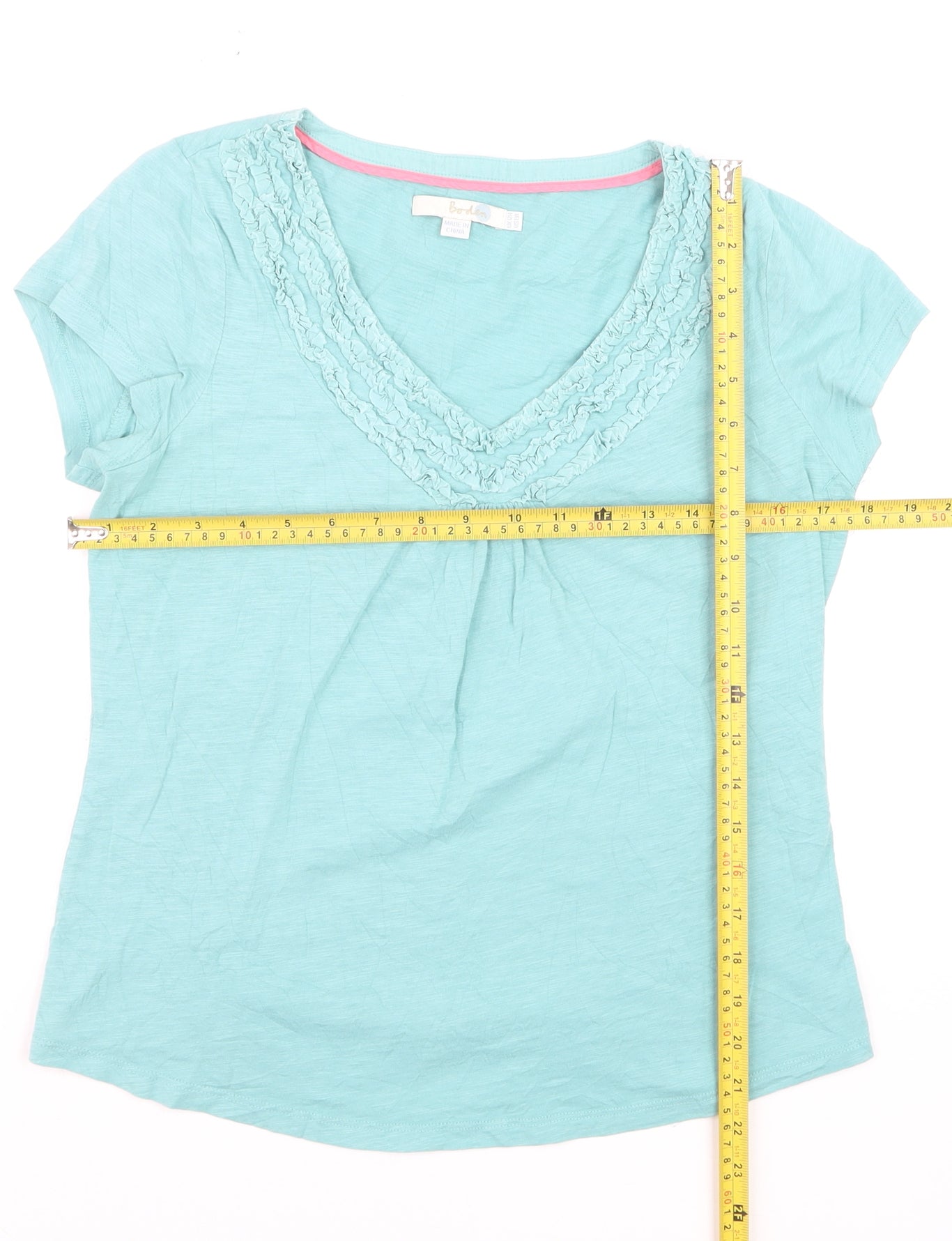 Boden Women's Blue V-Neck Ruffle Cotton T-Shirt Size 12