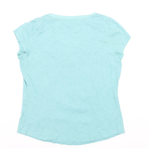 Boden Women's Blue V-Neck Ruffle Cotton T-Shirt Size 12