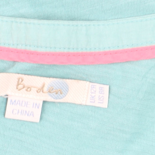 Boden Women's Blue V-Neck Ruffle Cotton T-Shirt Size 12
