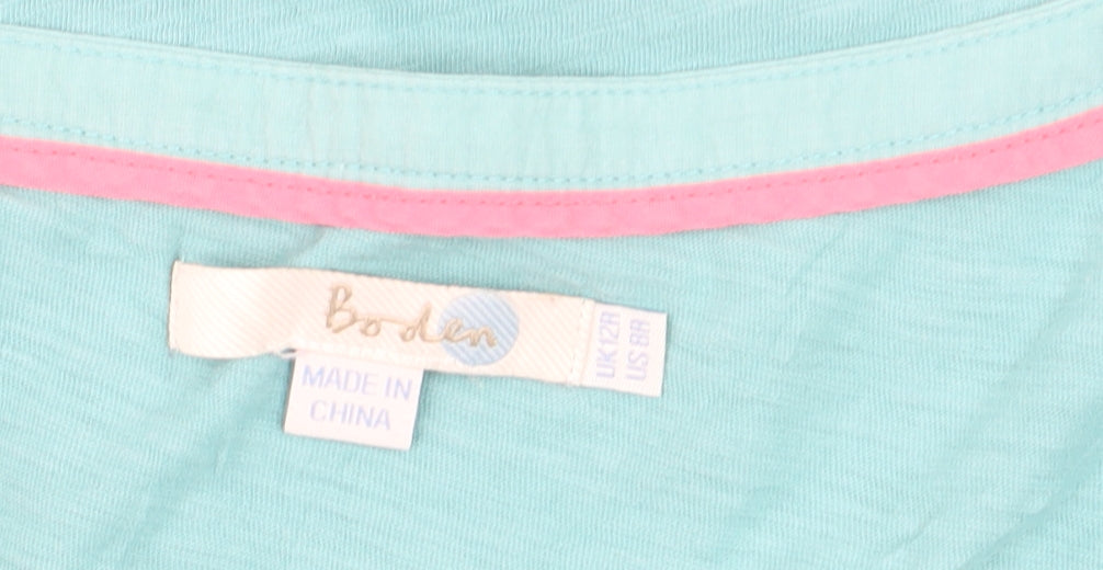Boden Women's Blue V-Neck Ruffle Cotton T-Shirt Size 12