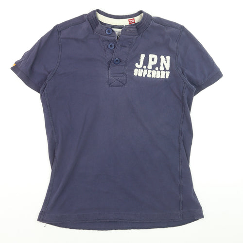Superdry Men's Blue 2XL Henley Short Sleeve Cotton T-Shirt