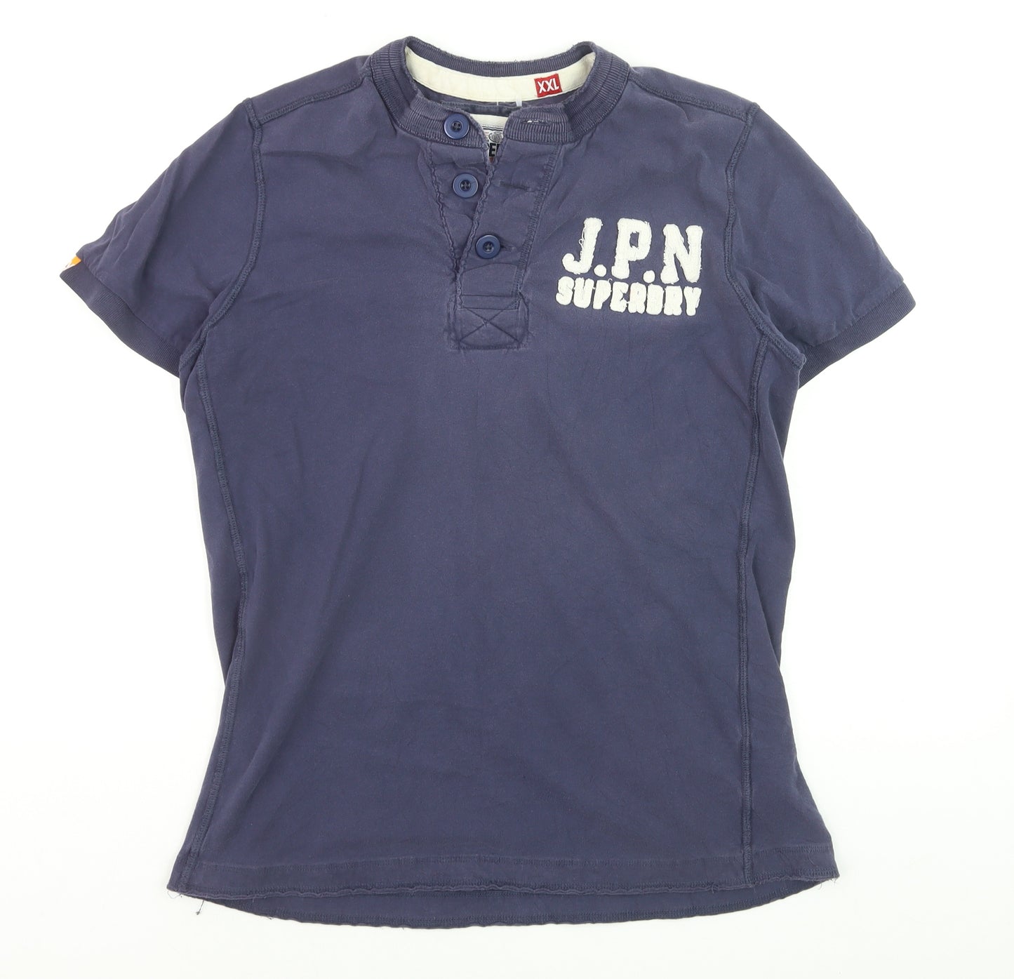 Superdry Men's Blue 2XL Henley Short Sleeve Cotton T-Shirt