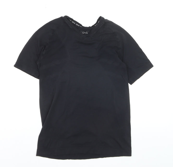 K15-A Men's Black Small V-Neck Athletic Polyamide Short Sleeve T-Shirt