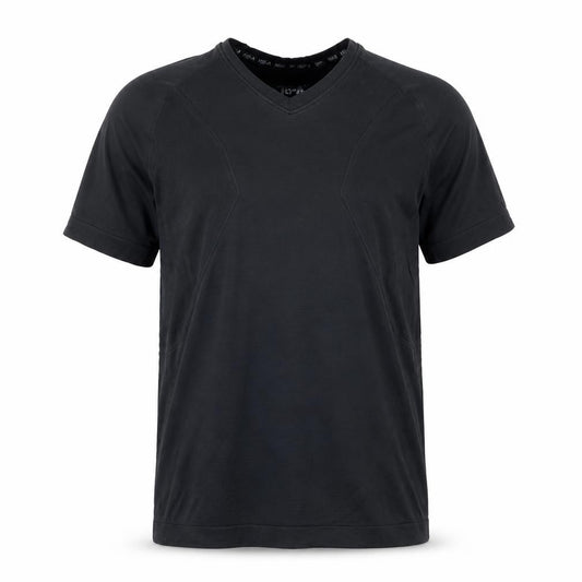 Front view of K15-A Men's Black Small V-Neck Athletic Polyamide Short Sleeve T-Shirt