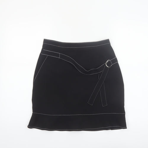 Sandro Women's Black Short Pencil Skirt Size 6 with Buckle Detail