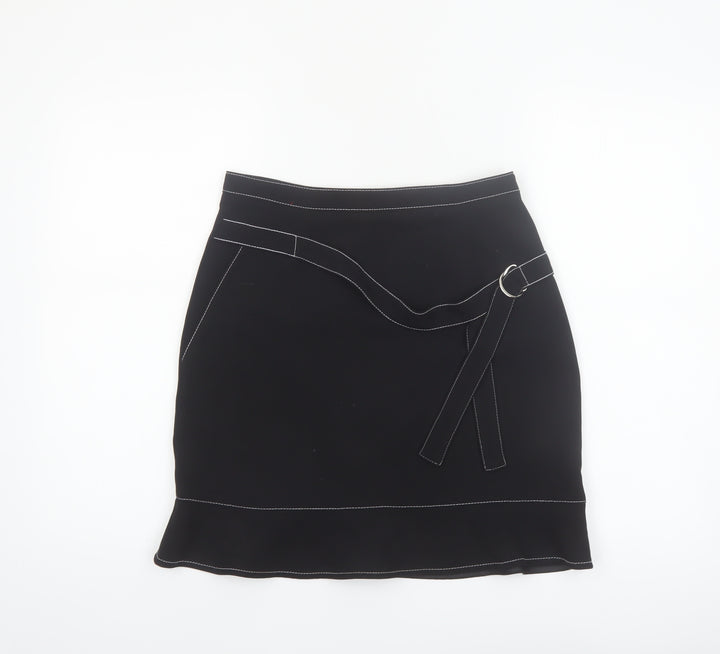 Sandro Women's Black Short Pencil Skirt Size 6 with Buckle Detail