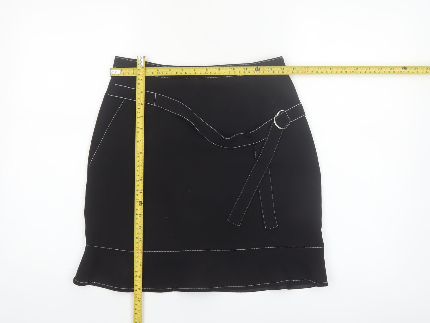 Sandro Women's Black Short Pencil Skirt Size 6 with Buckle Detail