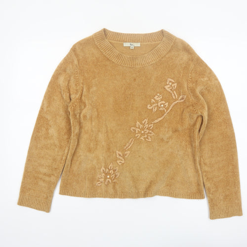 Klass Collection Women's Beige Embroidered Pullover Jumper M