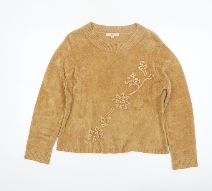 Klass Collection Women's Beige Embroidered Pullover Jumper M