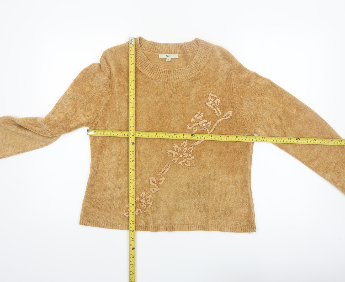 Klass Collection Women's Beige Embroidered Pullover Jumper M