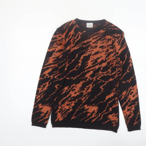 Solo Womens Black Orange Animal Print Acrylic Knit Jumper S