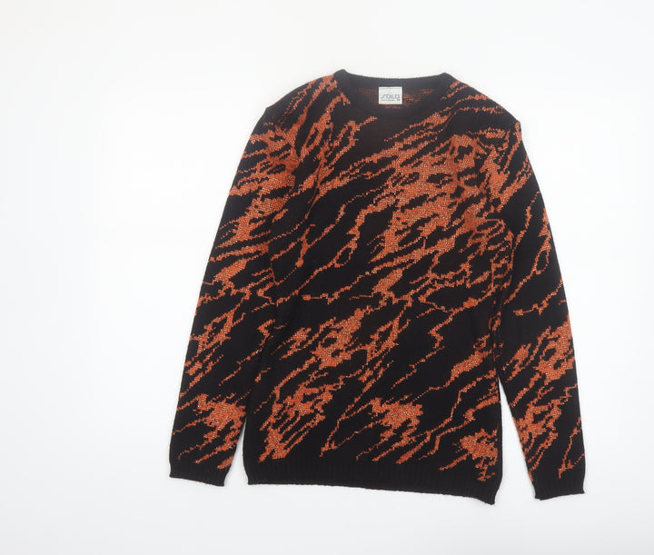 Solo Womens Black Orange Animal Print Acrylic Knit Jumper S