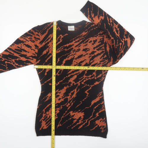 Solo Womens Black Orange Animal Print Acrylic Knit Jumper S