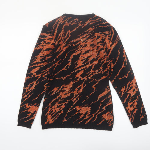 Solo Womens Black Orange Animal Print Acrylic Knit Jumper S