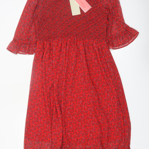 Finery Women Red Floral Midi Fit & Flare Dress Size 16