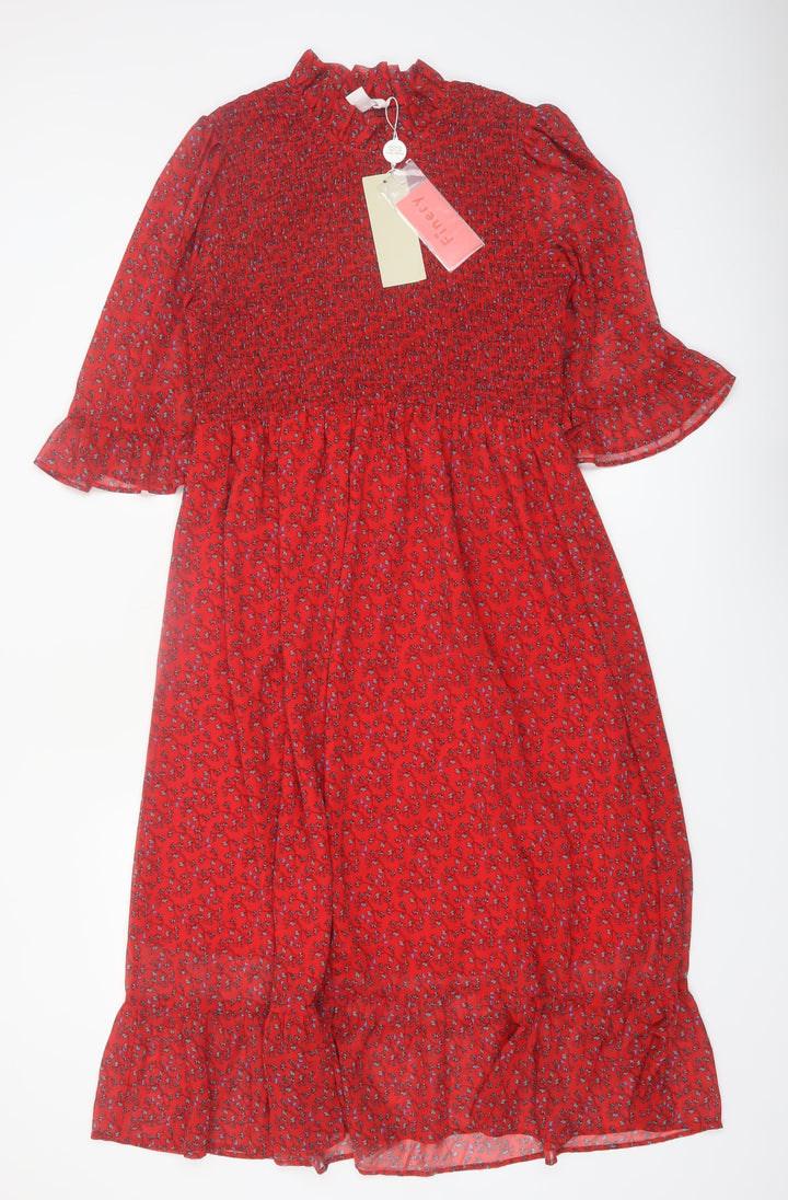 Finery Women Red Floral Midi Fit & Flare Dress Size 16