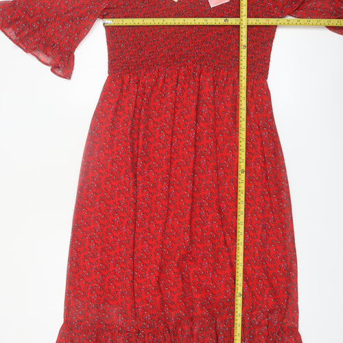 Finery Women Red Floral Midi Fit & Flare Dress Size 16