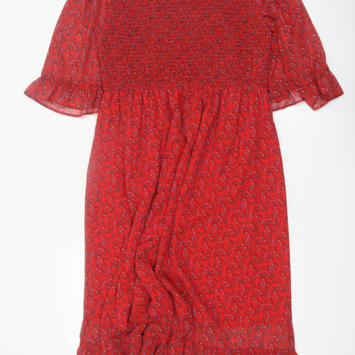 Finery Women Red Floral Midi Fit & Flare Dress Size 16
