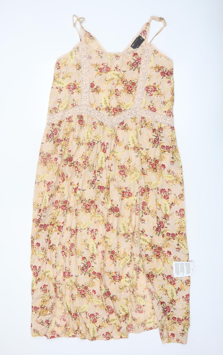 ASOS DESIGN Women’s Beige Floral Midi Slip Dress Size 8