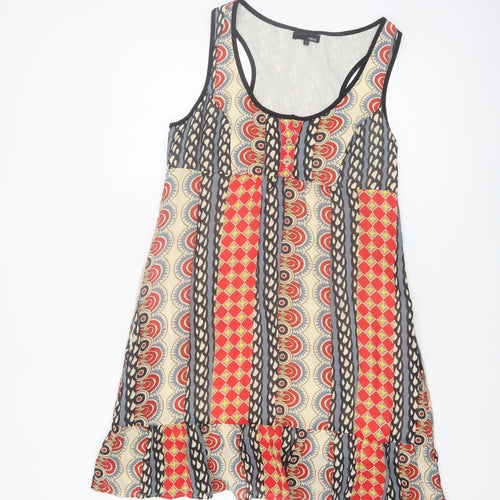 Next Womens Multicoloured Geometric Sleeveless Ruffle Shift Dress Size 12