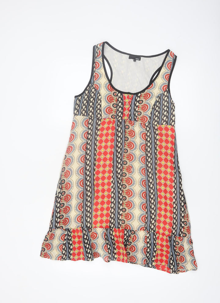 Next Womens Multicoloured Geometric Sleeveless Ruffle Shift Dress Size 12
