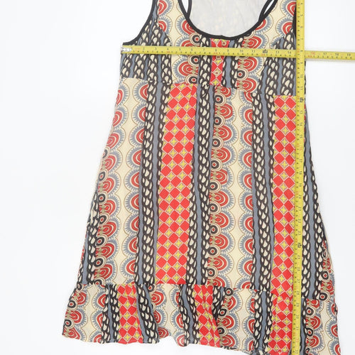 Next Womens Multicoloured Geometric Sleeveless Ruffle Shift Dress Size 12