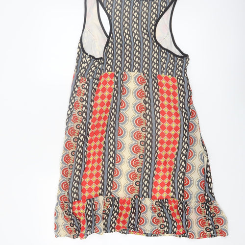Next Womens Multicoloured Geometric Sleeveless Ruffle Shift Dress Size 12