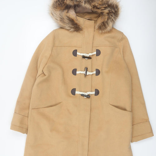 Tu Women’s Beige Faux Fur Hooded Duffle Coat Size 16