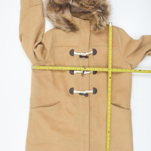 Tu Women’s Beige Faux Fur Hooded Duffle Coat Size 16