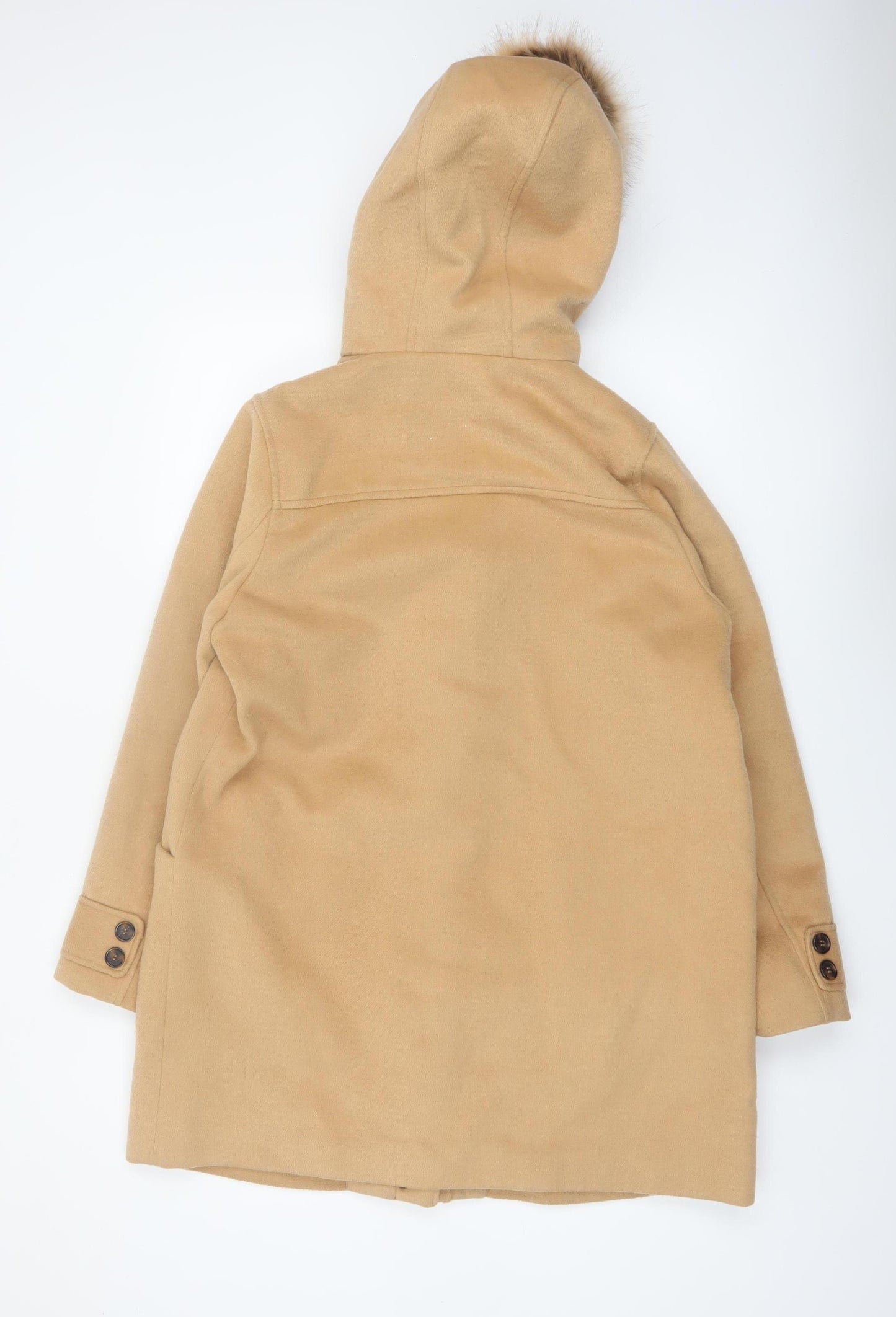 Tu Women’s Beige Faux Fur Hooded Duffle Coat Size 16