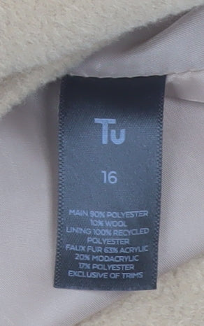 Tu Women’s Beige Faux Fur Hooded Duffle Coat Size 16