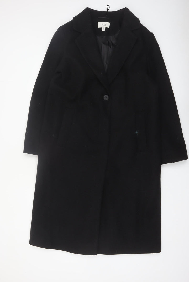 Marks and Spencer Women's Black Wool Blend Long Overcoat Size 14