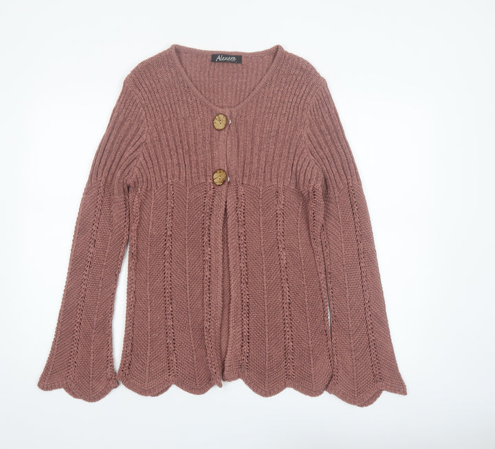 Alexara Women Pink Knit Button Cardigan L Long Sleeve