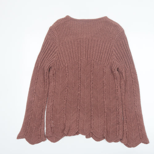 Alexara Women Pink Knit Button Cardigan L Long Sleeve