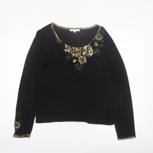 Philippe Carat Women's Black 2XL Beaded Floral Pullover Jumper